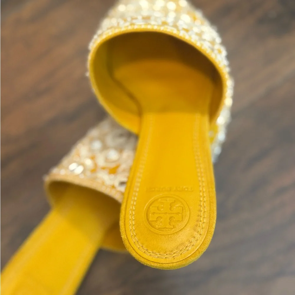 Tory Burch Elora Mirrored Pointed Toe Flat Slide Sandals - Picture 7 of 13